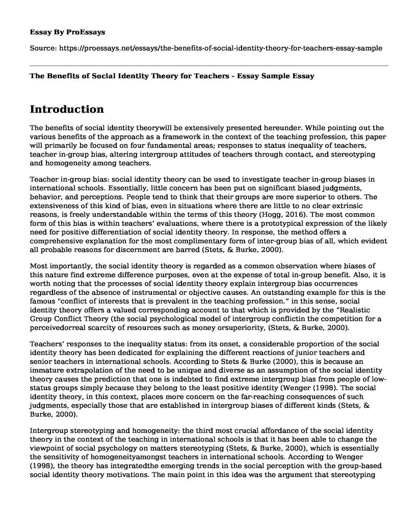 The Benefits of Social Identity Theory for Teachers - Essay Sample