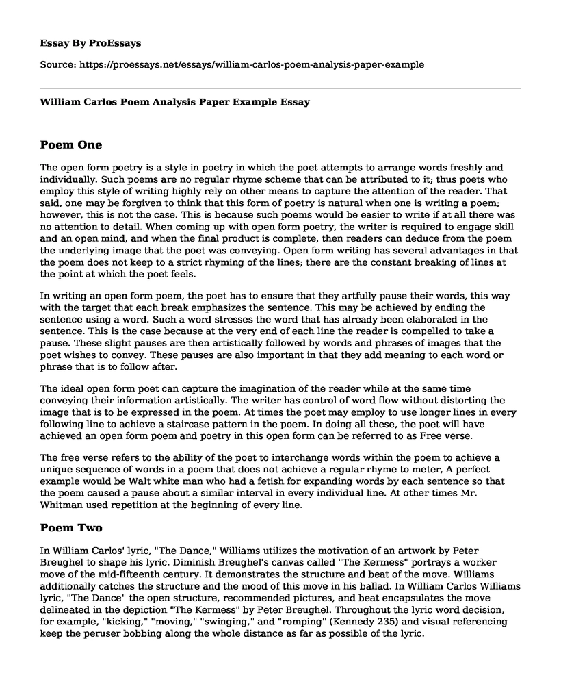 William Carlos Poem Analysis Paper Example