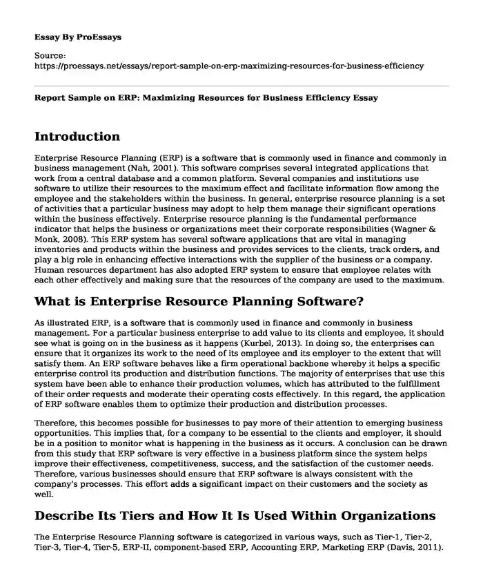 Report Sample on ERP: Maximizing Resources for Business Efficiency