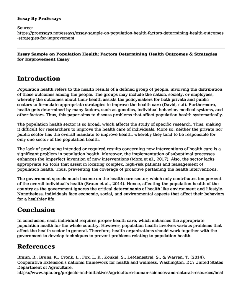 Essay Sample on Population Health: Factors Determining Health Outcomes & Strategies for Improvement