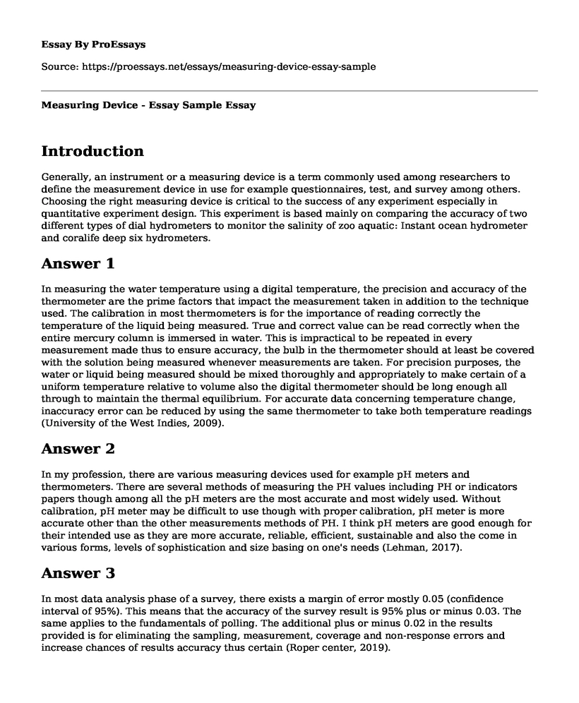 Measuring Device - Essay Sample