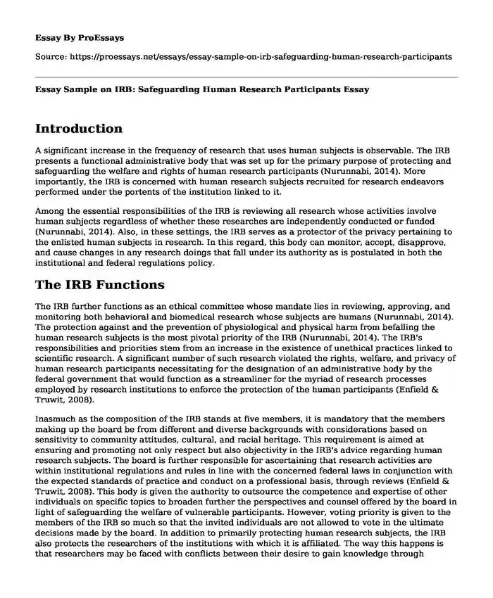 Essay Sample on IRB: Safeguarding Human Research Participants