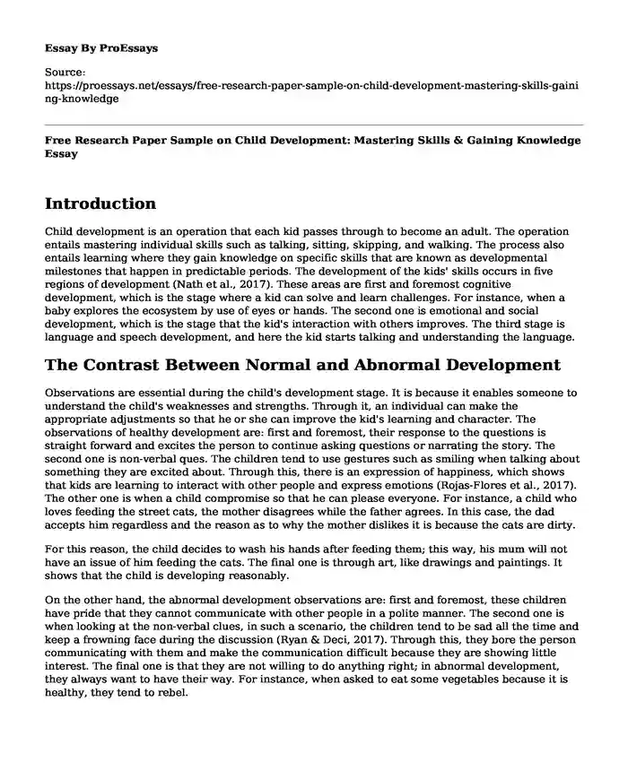 Free Research Paper Sample on Child Development: Mastering Skills & Gaining Knowledge