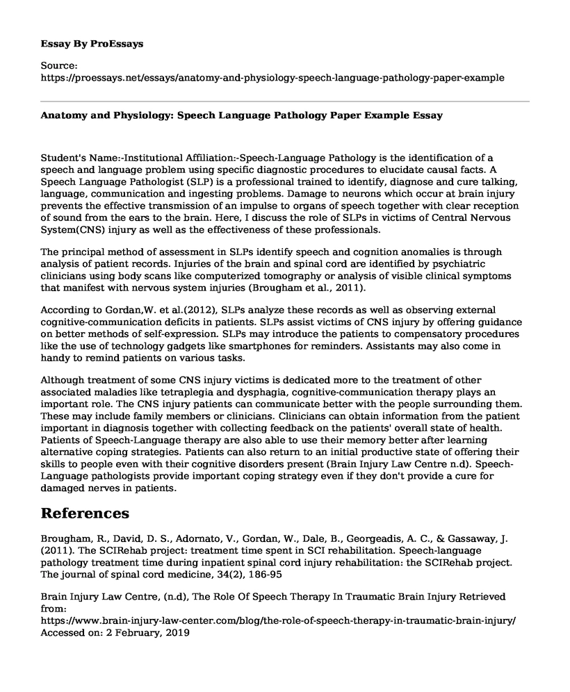 Anatomy and Physiology: Speech Language Pathology Paper Example