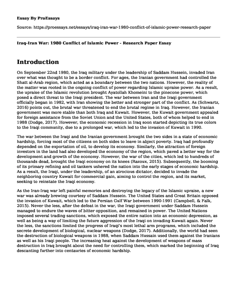 Iraq-Iran War: 1980 Conflict of Islamic Power - Research Paper