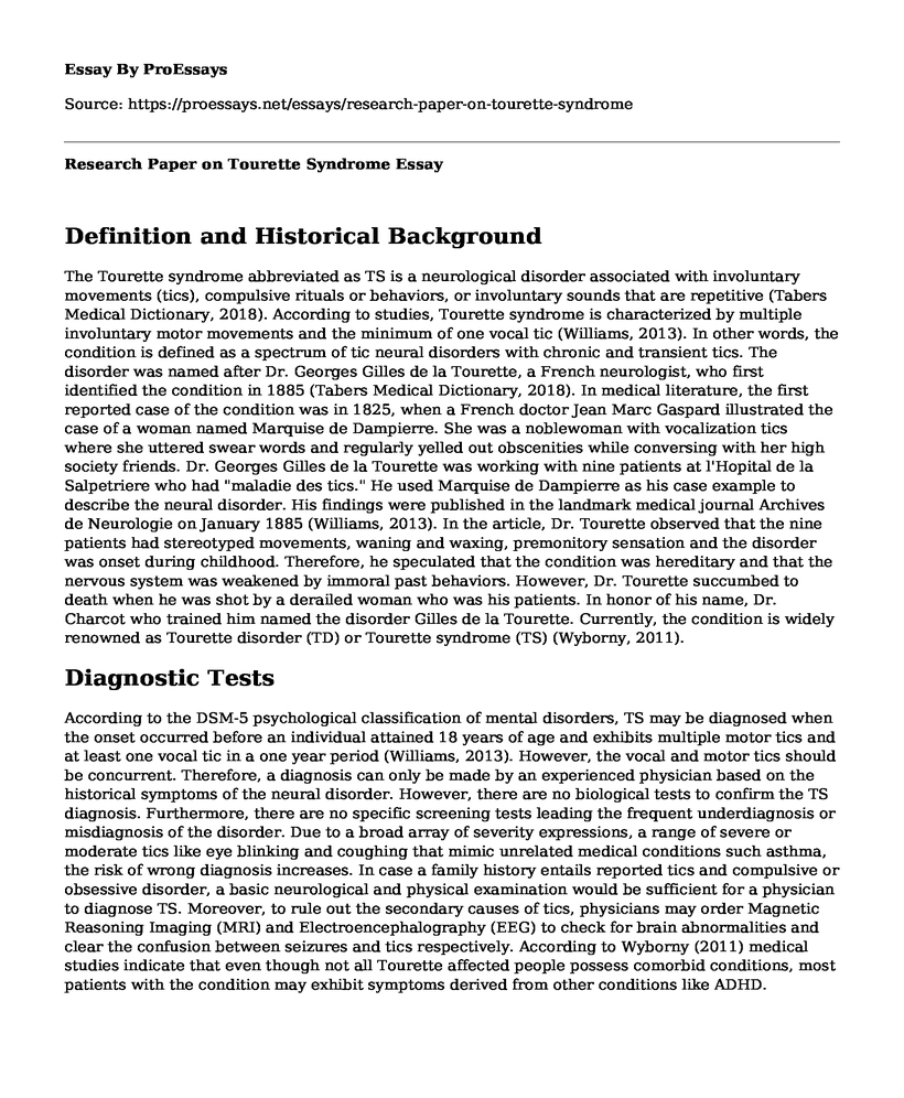 Research Paper on Tourette Syndrome