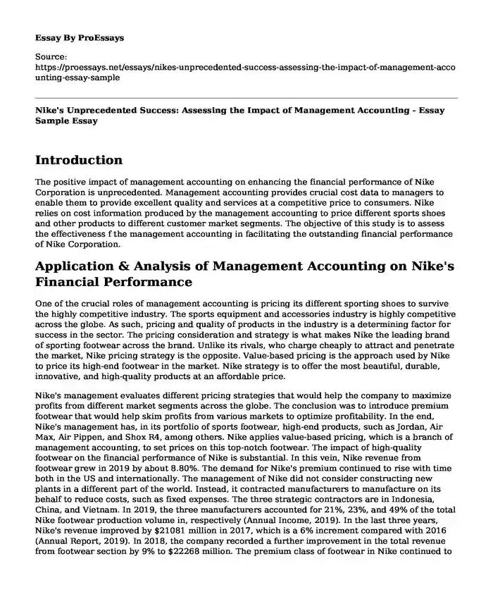 Nike's Unprecedented Success: Assessing the Impact of Management Accounting - Essay Sample