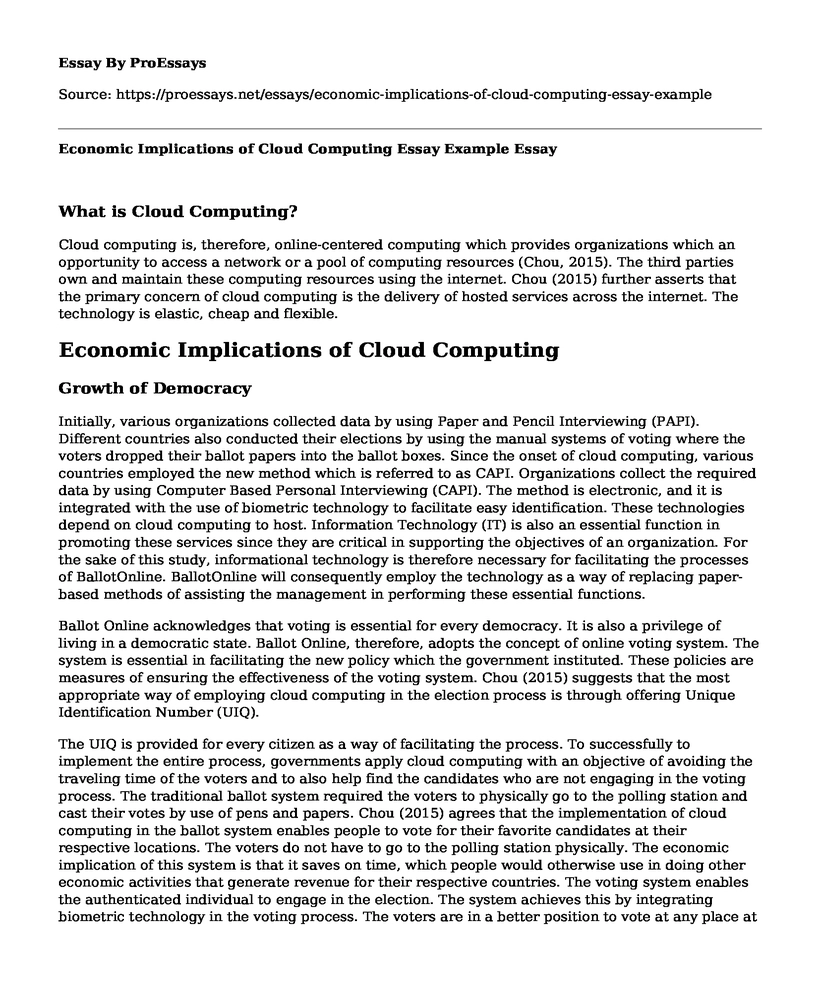 Economic Implications of Cloud Computing Essay Example