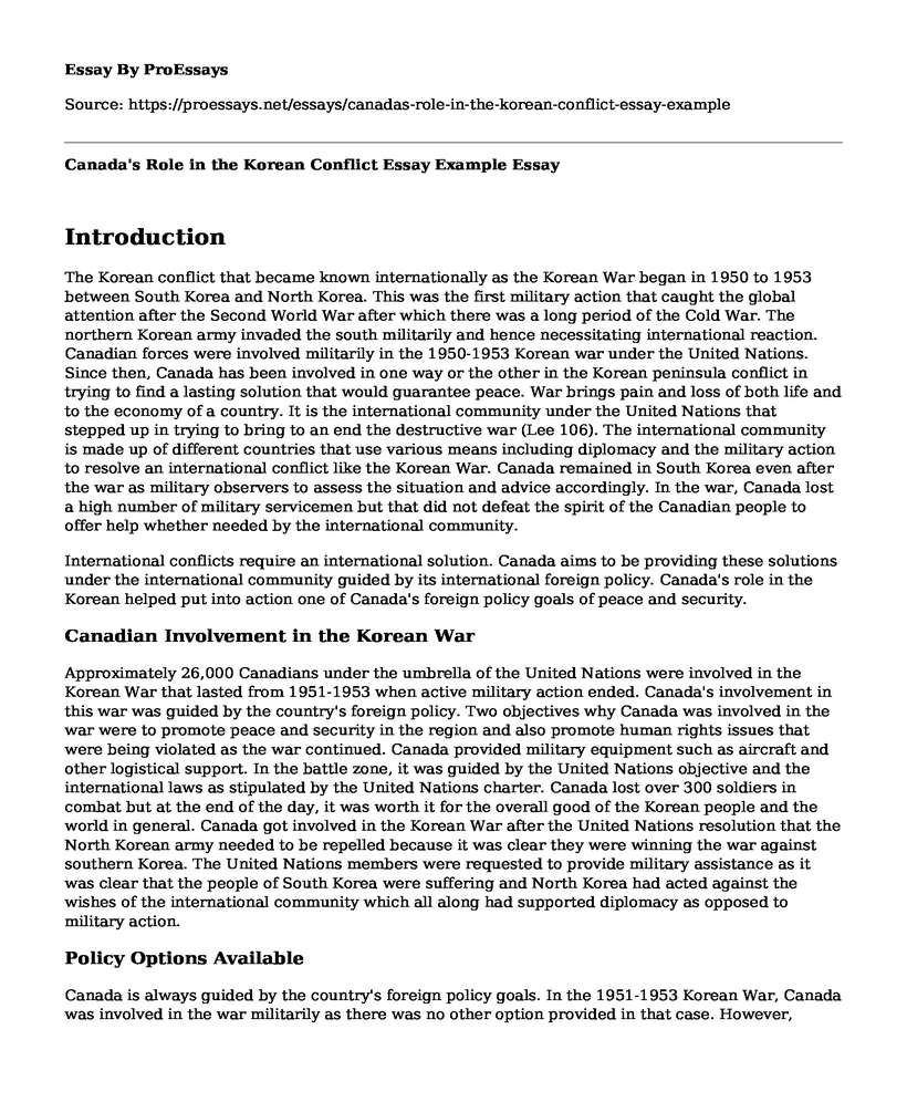 Canada's Role in the Korean Conflict Essay Example