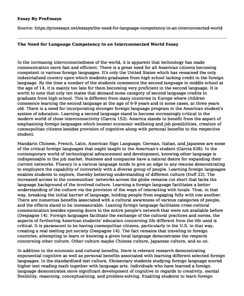 The Need for Language Competency in an Interconnected World