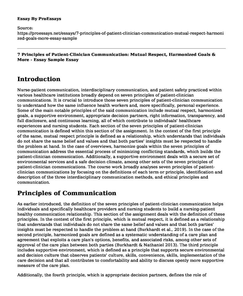 7 Principles of Patient-Clinician Communication: Mutual Respect, Harmonized Goals & More - Essay Sample