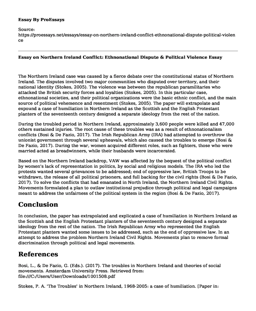 Essay on Northern Ireland Conflict: Ethnonational Dispute & Political Violence