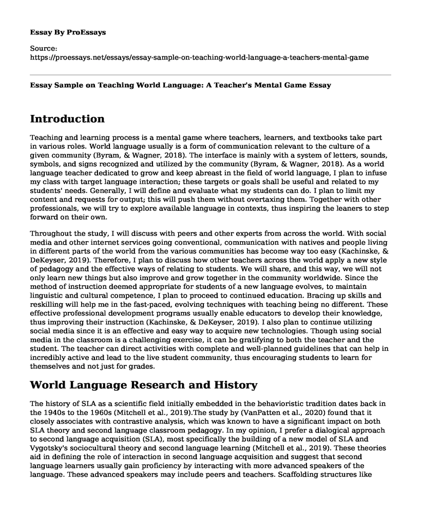 Essay Sample on Teaching World Language: A Teacher's Mental Game