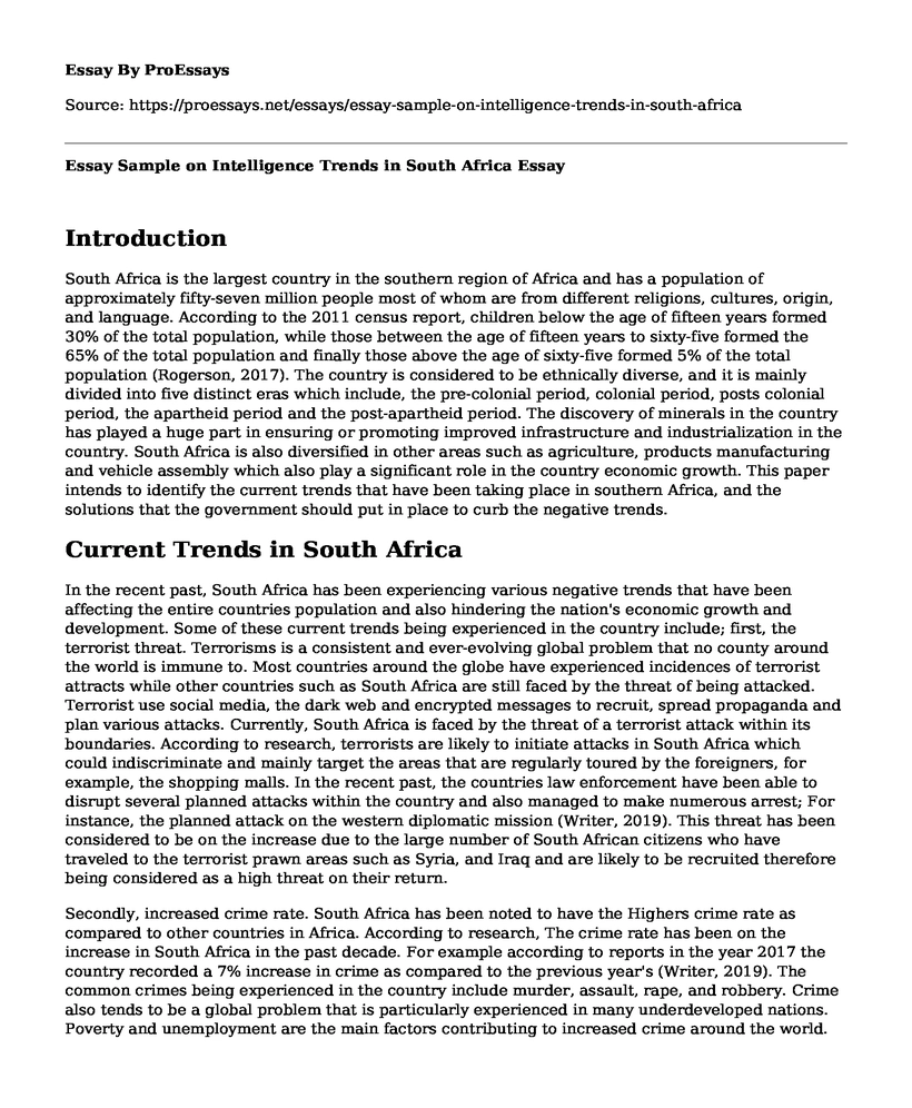 Essay Sample on Intelligence Trends in South Africa