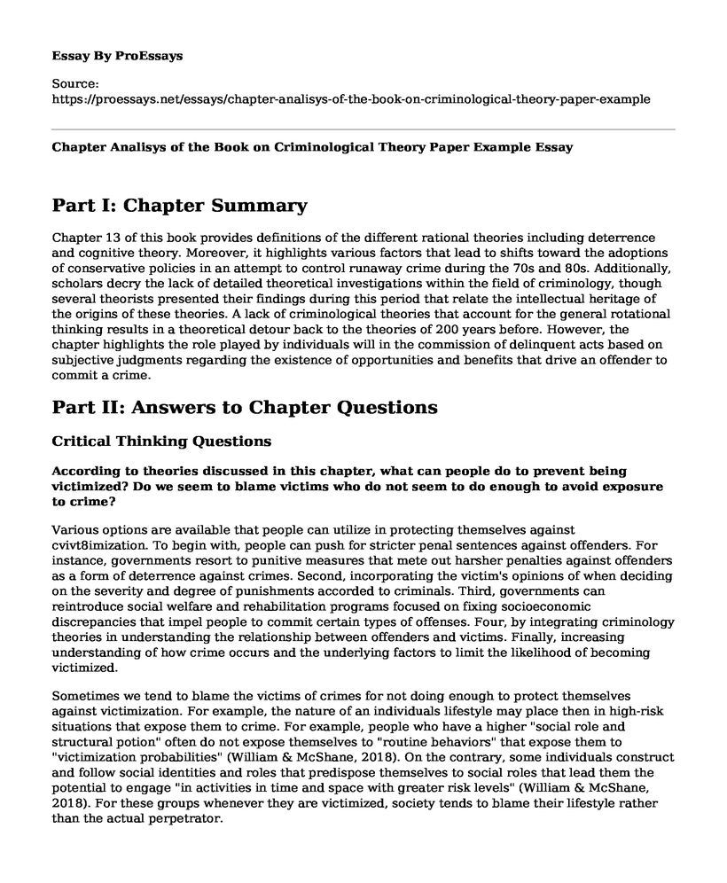 Chapter Analisys of the Book on Criminological Theory Paper Example