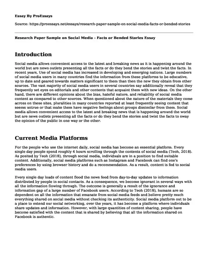 Research Paper Sample on Social Media - Facts or Bended Stories