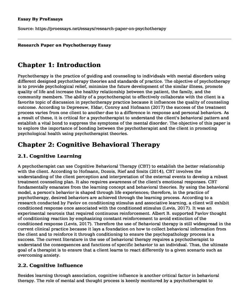 Research Paper on Psychotherapy