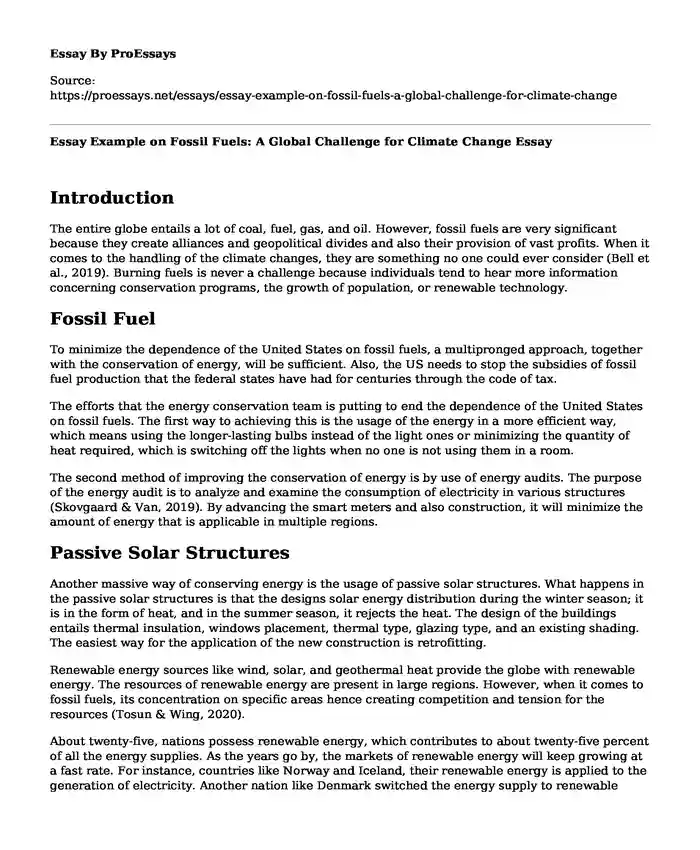 Essay Example on Fossil Fuels: A Global Challenge for Climate Change