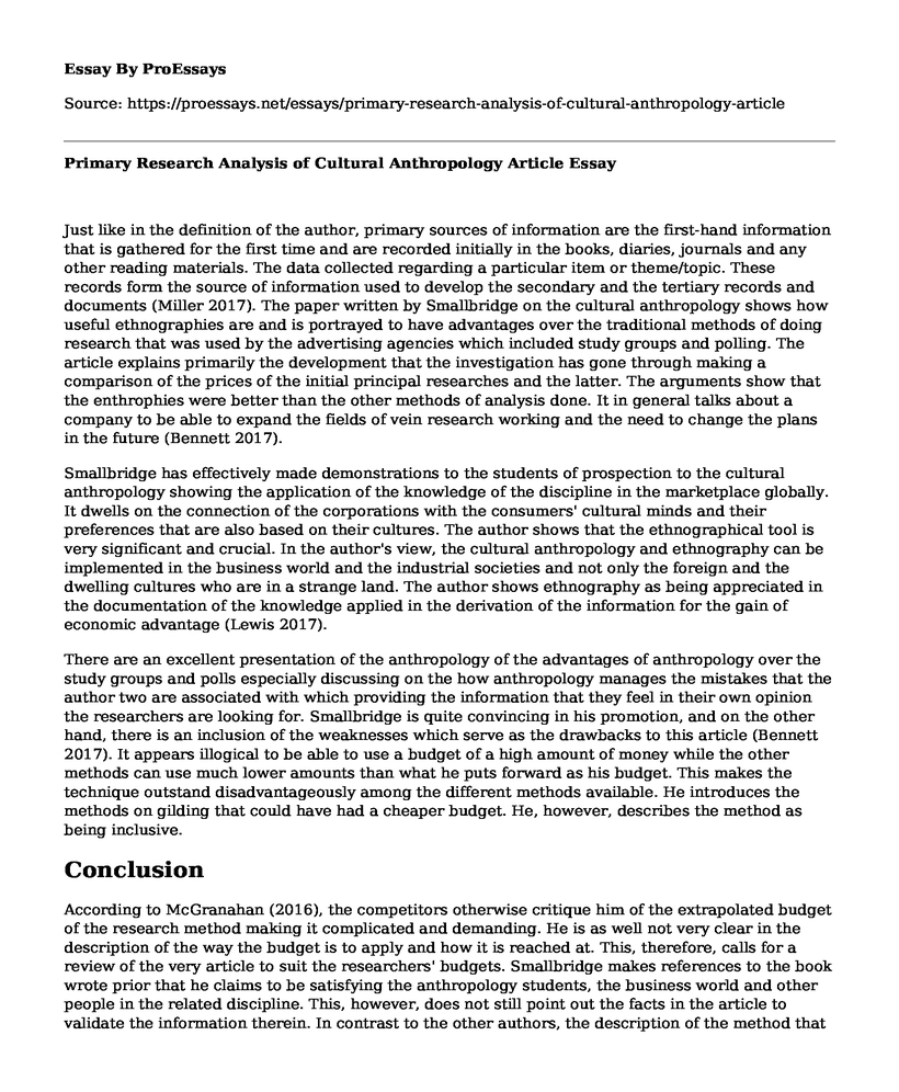 Primary Research Analysis of Cultural Anthropology Article