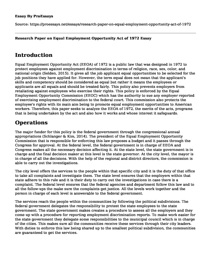Research Paper on Equal Employment Opportunity Act of 1972