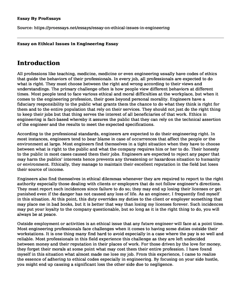 Essay on Ethical Issues in Engineering