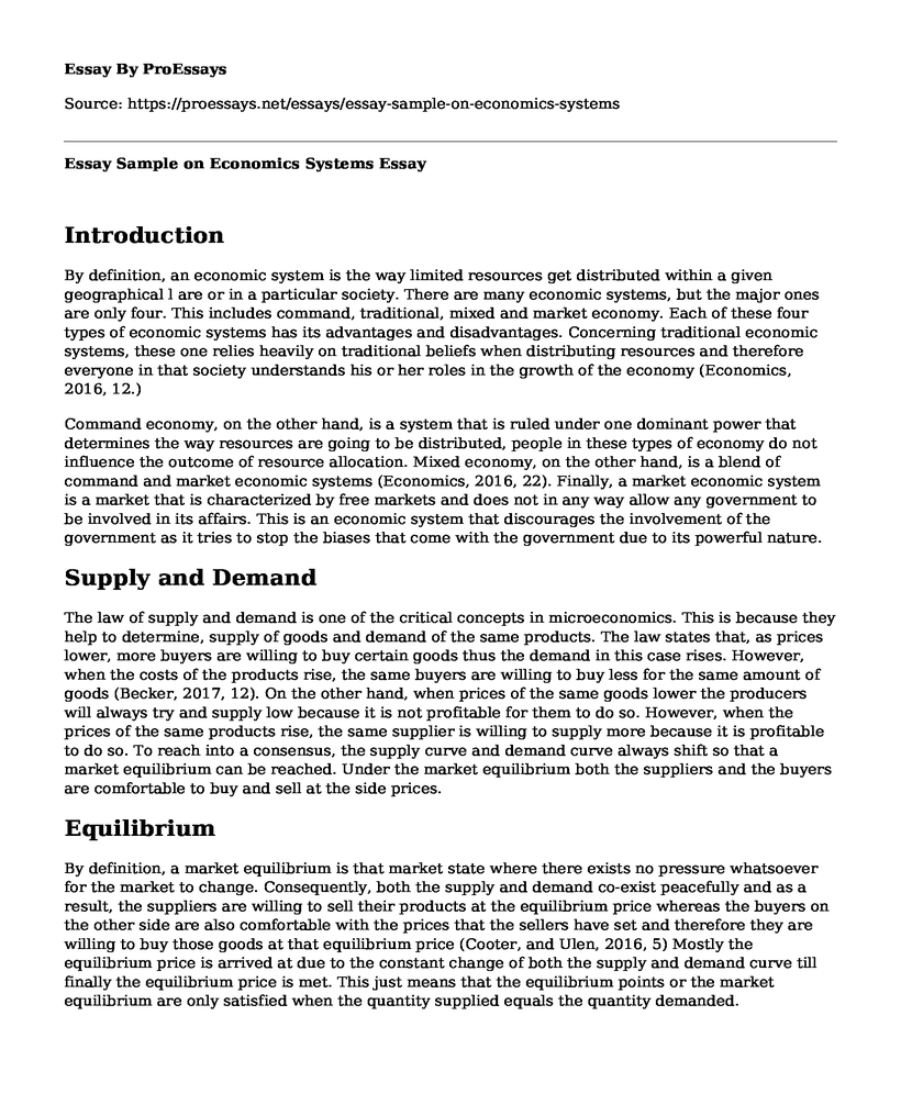Essay Sample on Economics Systems