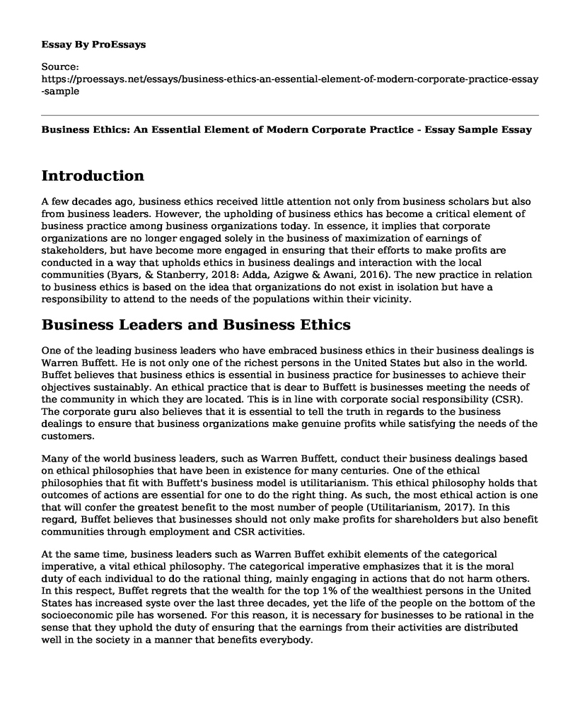 Business Ethics: An Essential Element of Modern Corporate Practice - Essay Sample