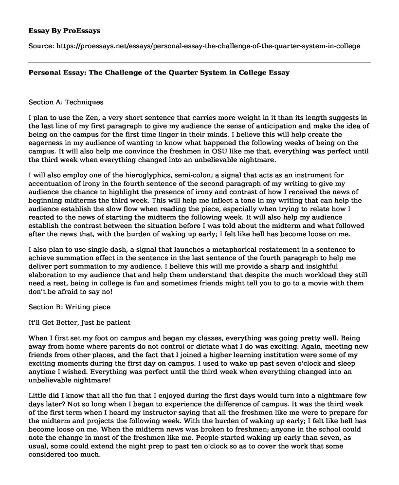 Personal Essay: The Challenge of the Quarter System in College
