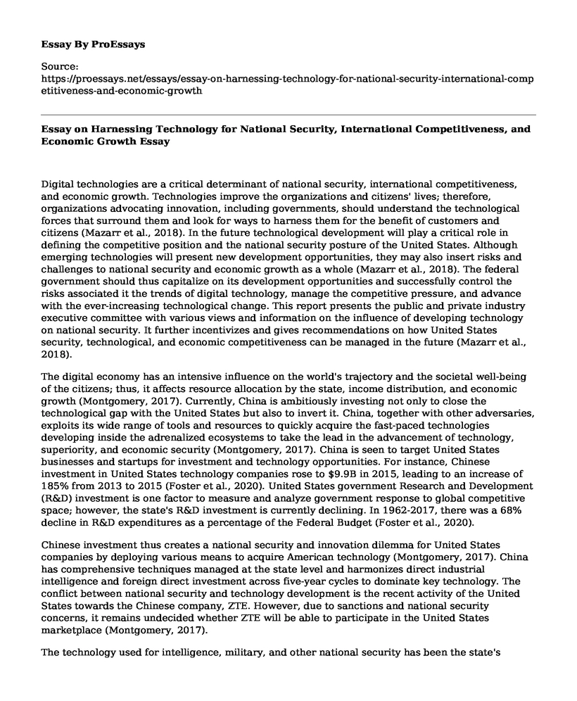 Essay on Harnessing Technology for National Security, International Competitiveness, and Economic Growth