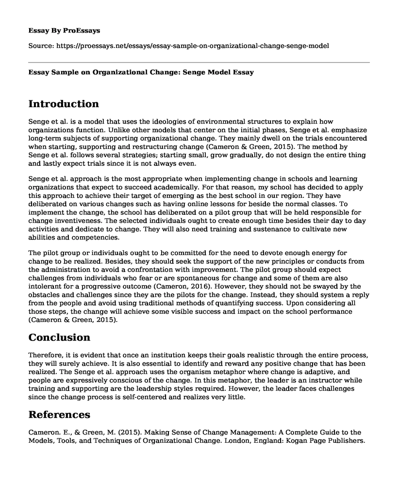 Essay Sample on Organizational Change: Senge Model