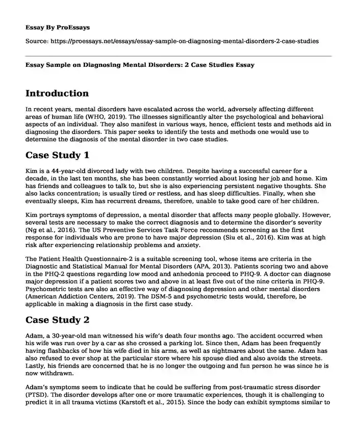 Essay Sample on Diagnosing Mental Disorders: 2 Case Studies