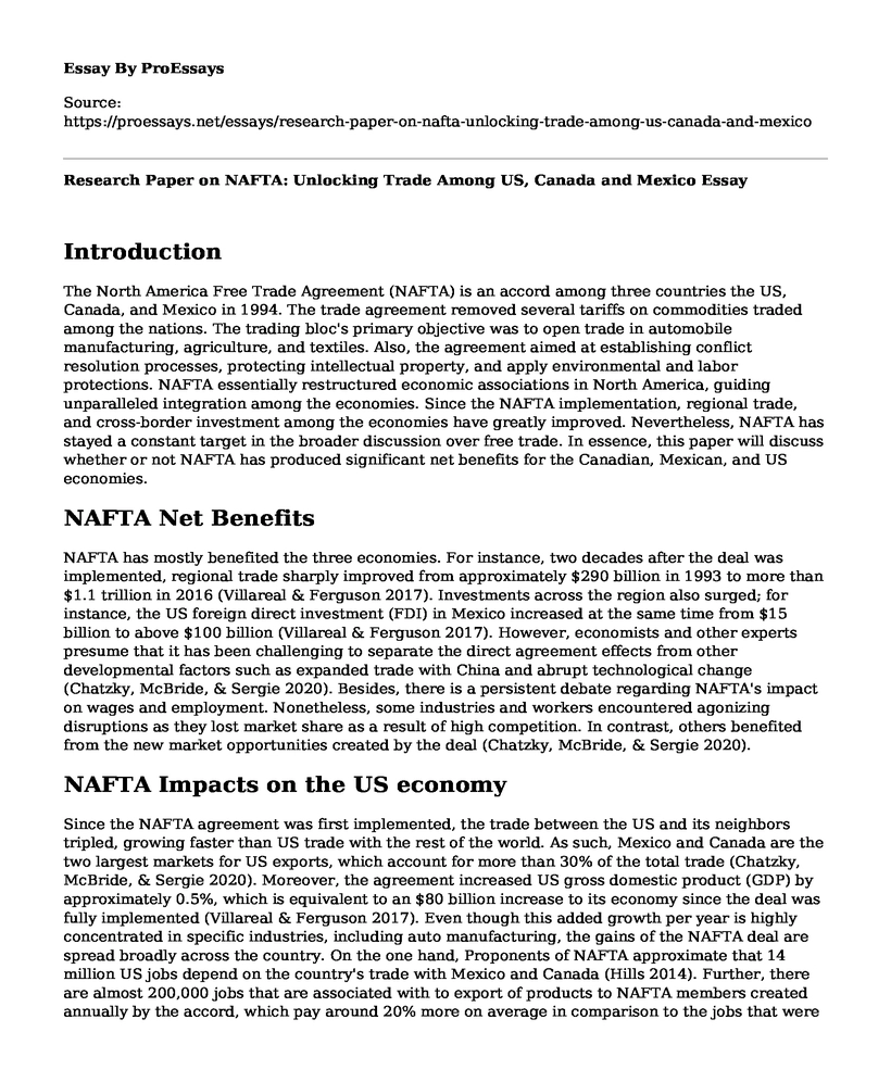 Research Paper on NAFTA: Unlocking Trade Among US, Canada and Mexico