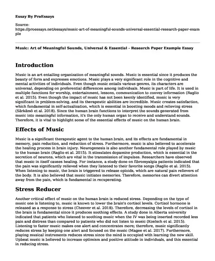 Music: Art of Meaningful Sounds, Universal & Essential - Research Paper Example