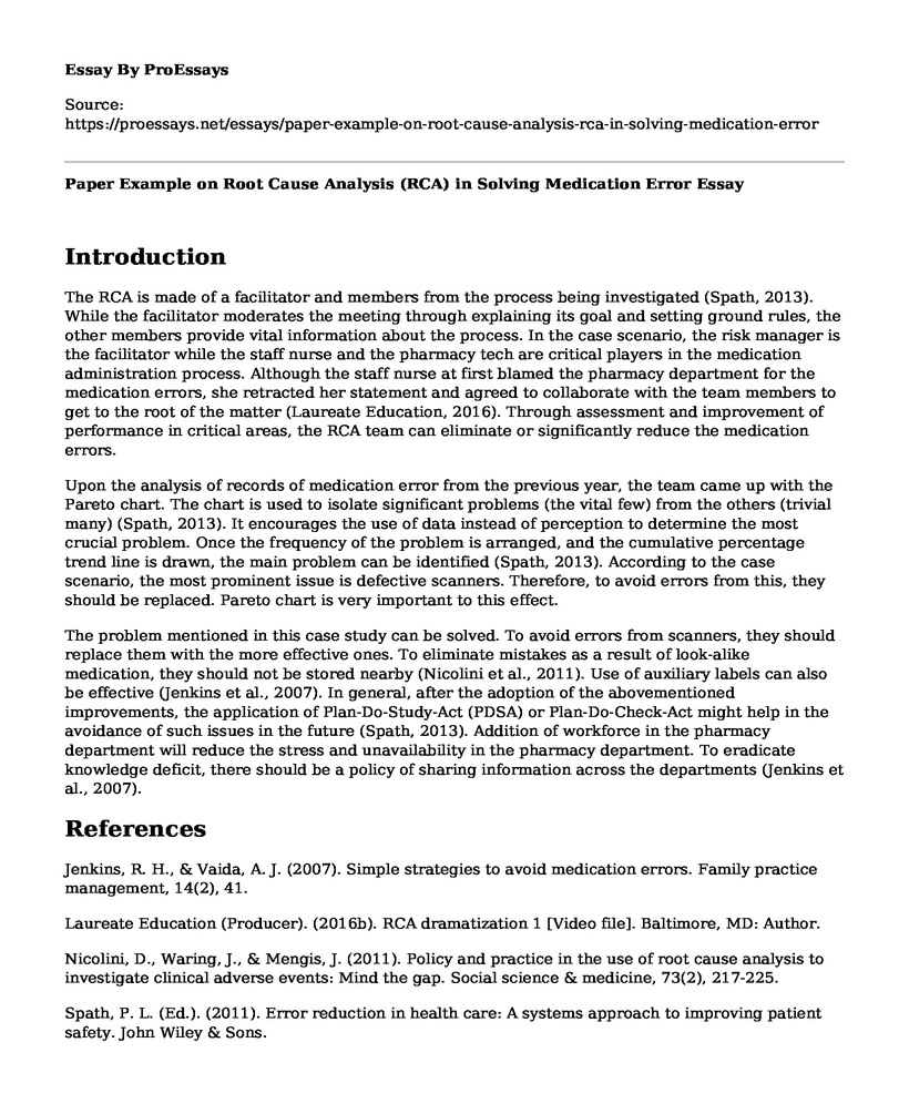 Paper Example on Root Cause Analysis (RCA) in Solving Medication Error