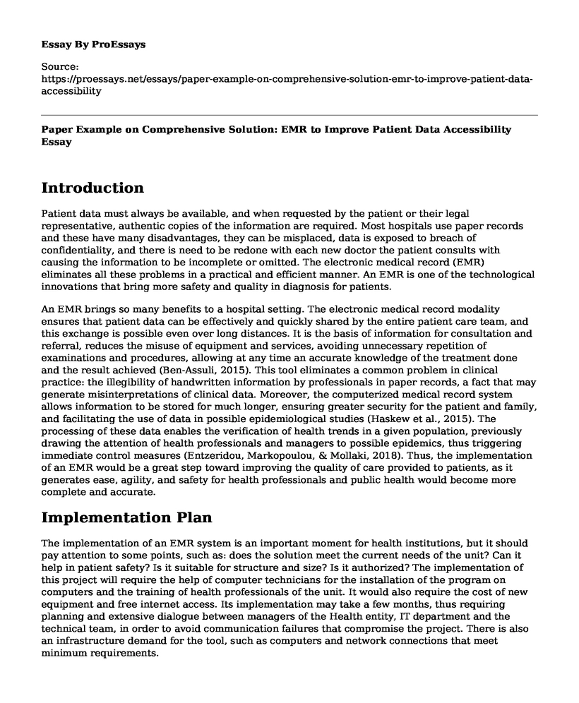 Paper Example on Comprehensive Solution: EMR to Improve Patient Data Accessibility