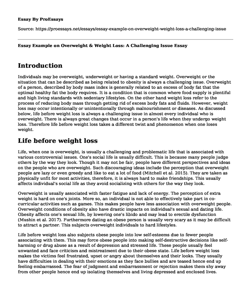 Essay Example on Overweight & Weight Loss: A Challenging Issue