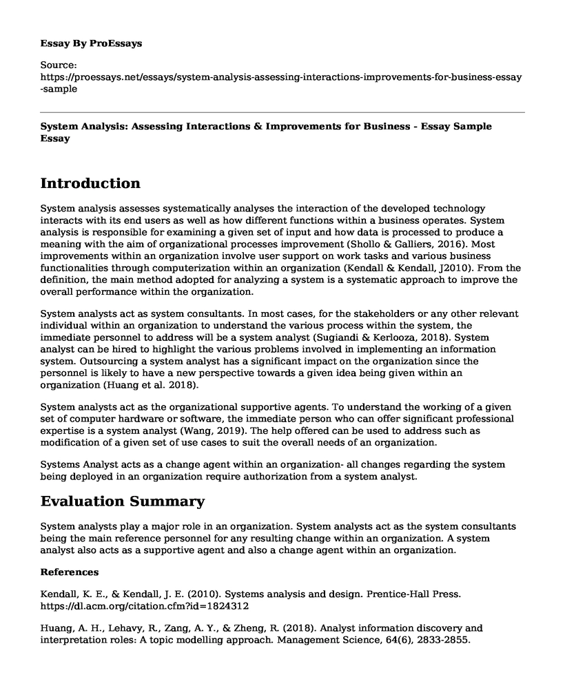 System Analysis: Assessing Interactions & Improvements for Business - Essay Sample