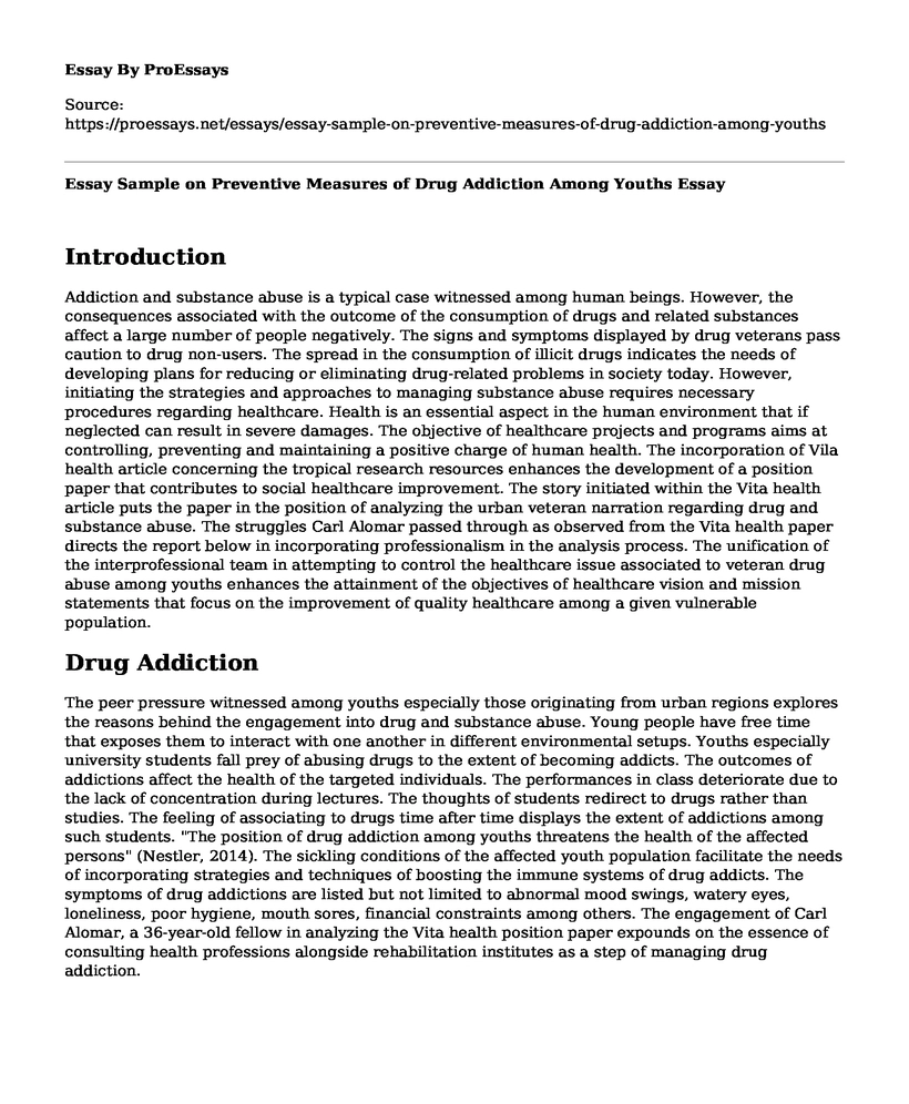 Essay Sample on Preventive Measures of Drug Addiction Among Youths