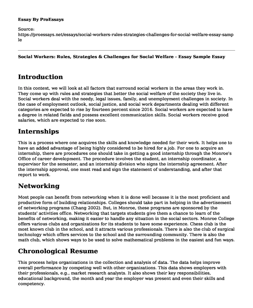 Social Workers: Rules, Strategies & Challenges for Social Welfare - Essay Sample