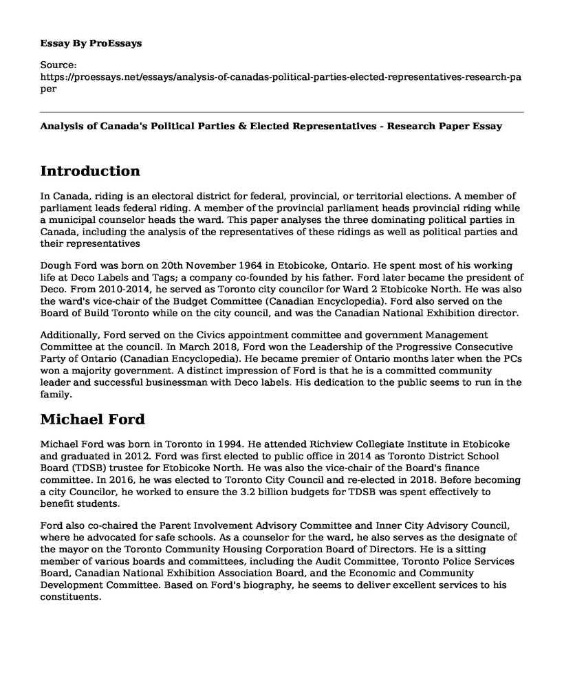 Analysis of Canada's Political Parties & Elected Representatives - Research Paper