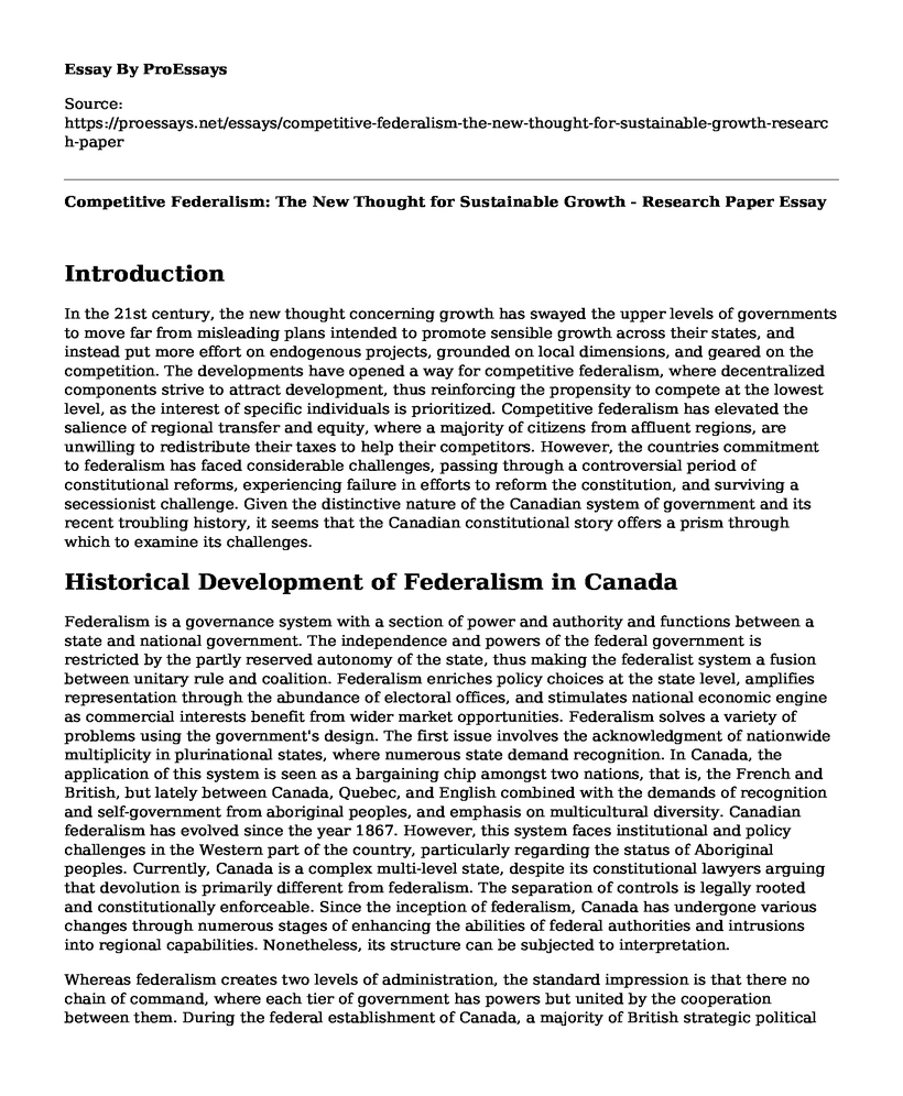 Competitive Federalism: The New Thought for Sustainable Growth - Research Paper