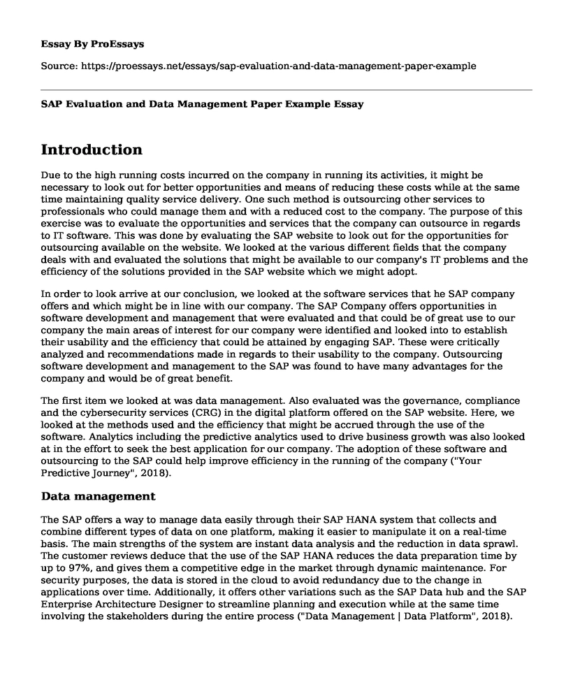 SAP Evaluation and Data Management Paper Example
