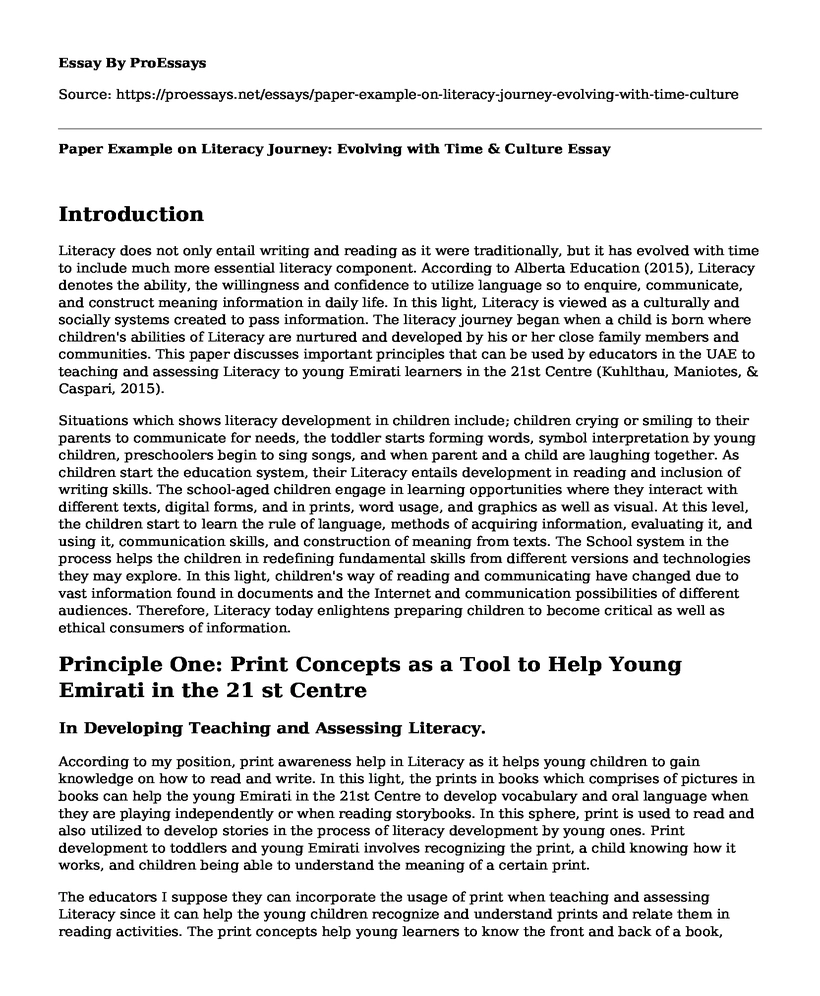 Paper Example on Literacy Journey: Evolving with Time & Culture