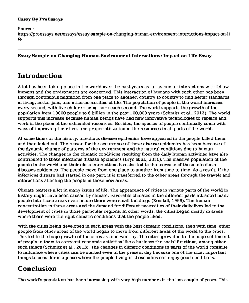 Essay Sample on Changing Human-Environment Interactions: Impact on Life