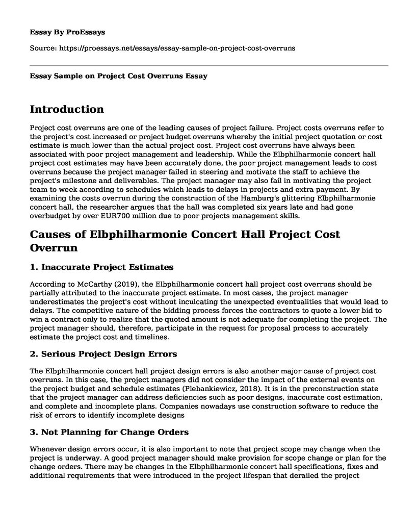 Essay Sample on Project Cost Overruns
