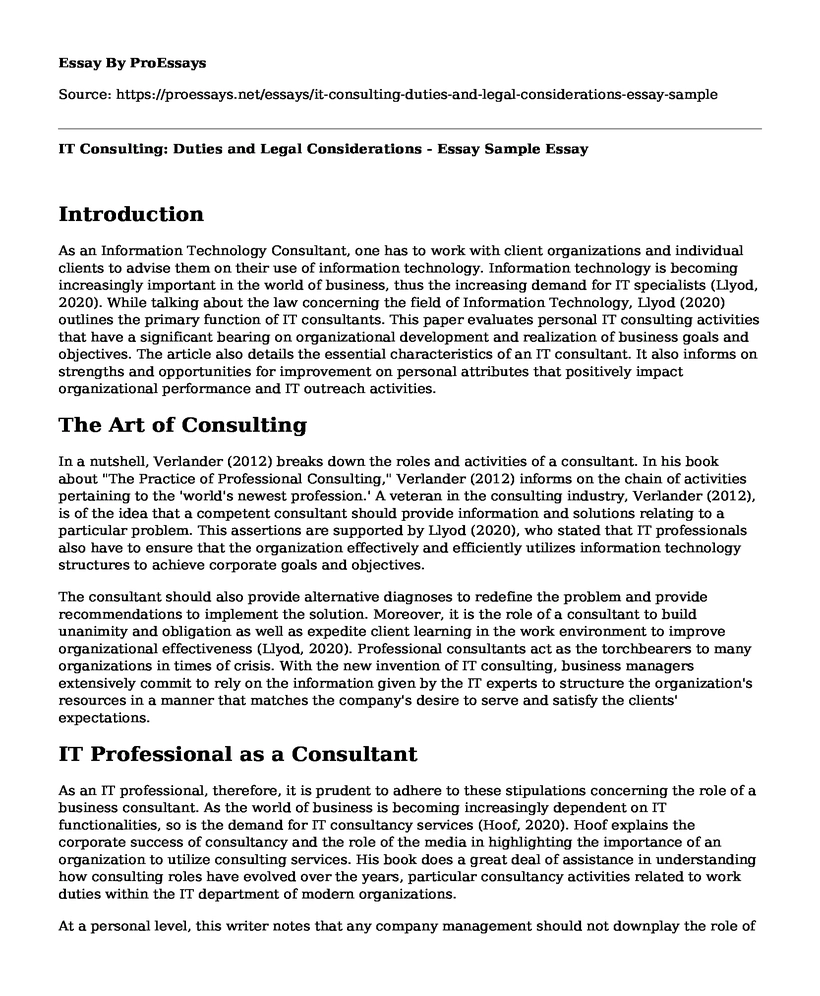 IT Consulting: Duties and Legal Considerations - Essay Sample