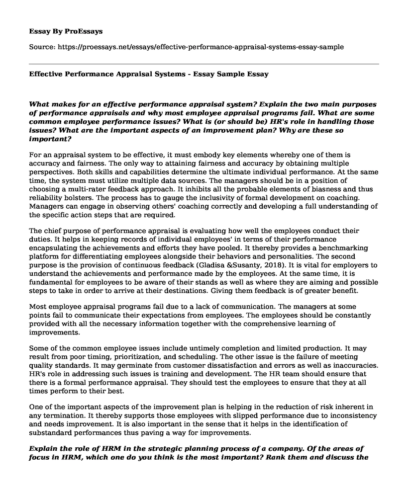 Effective Performance Appraisal Systems - Essay Sample