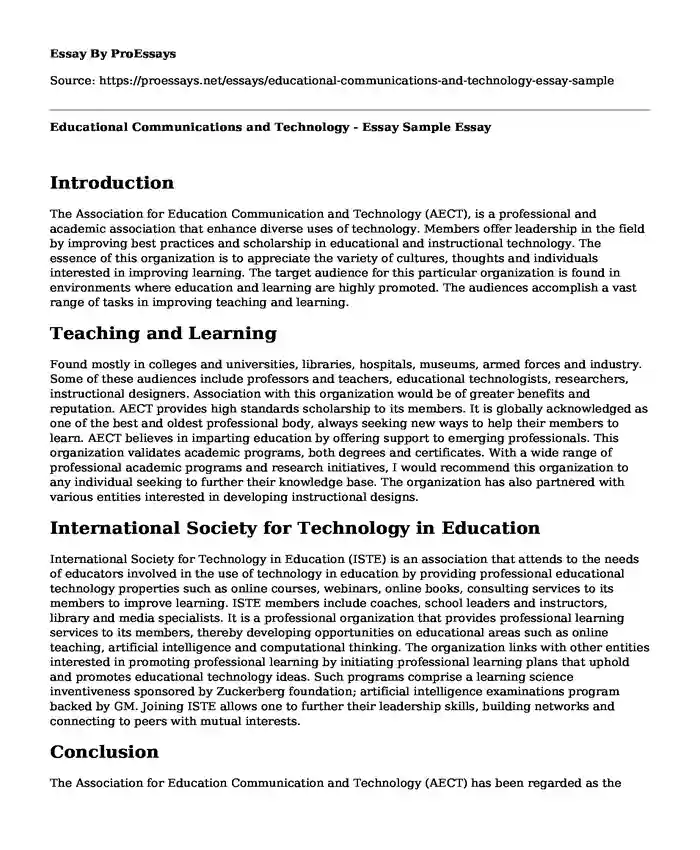 Educational Communications and Technology - Essay Sample