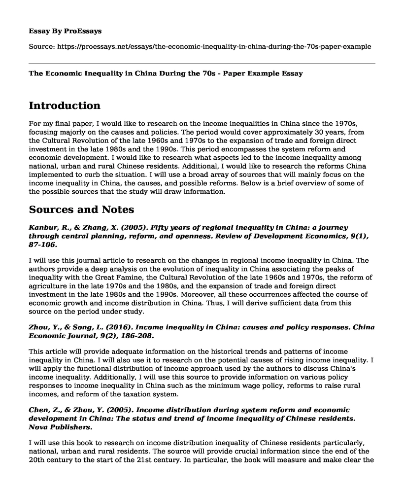 The Economic Inequality in China During the 70s - Paper Example