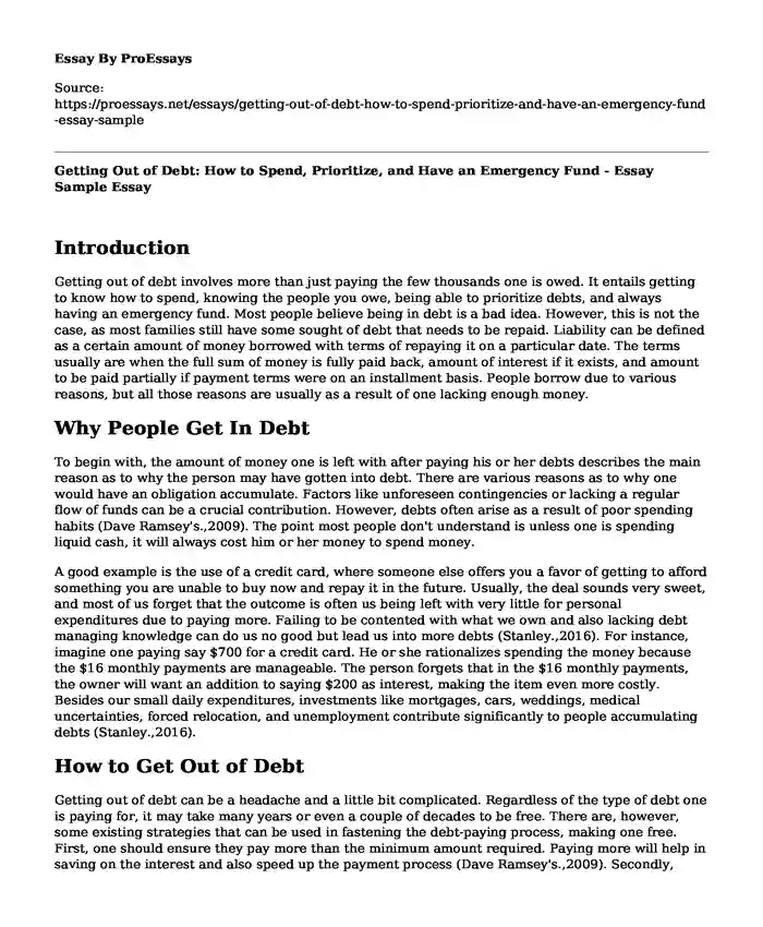 Getting Out of Debt: How to Spend, Prioritize, and Have an Emergency Fund - Essay Sample